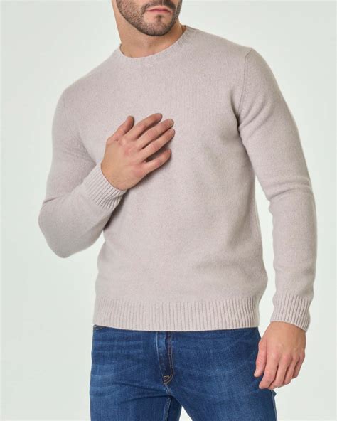 Maglione Intarsio beige in cachemire e lana 